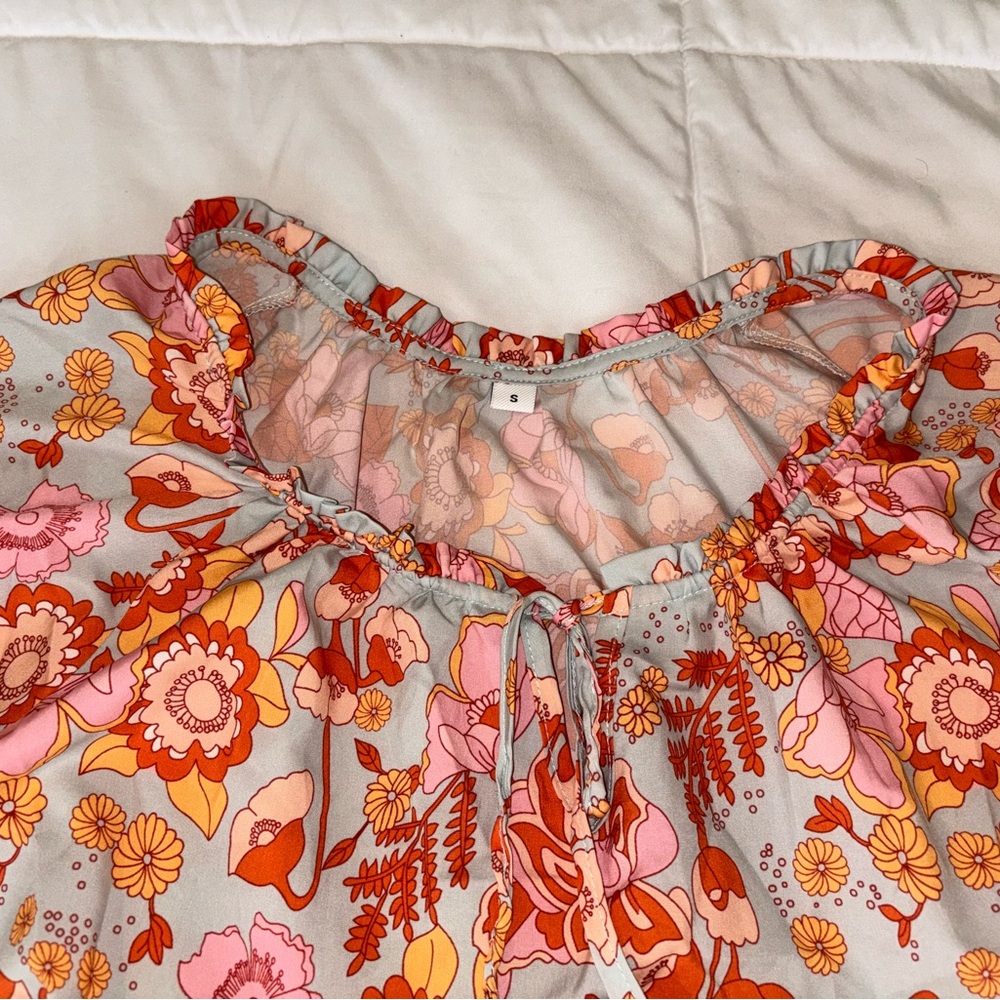 Floral Tie Arm Mini Dress